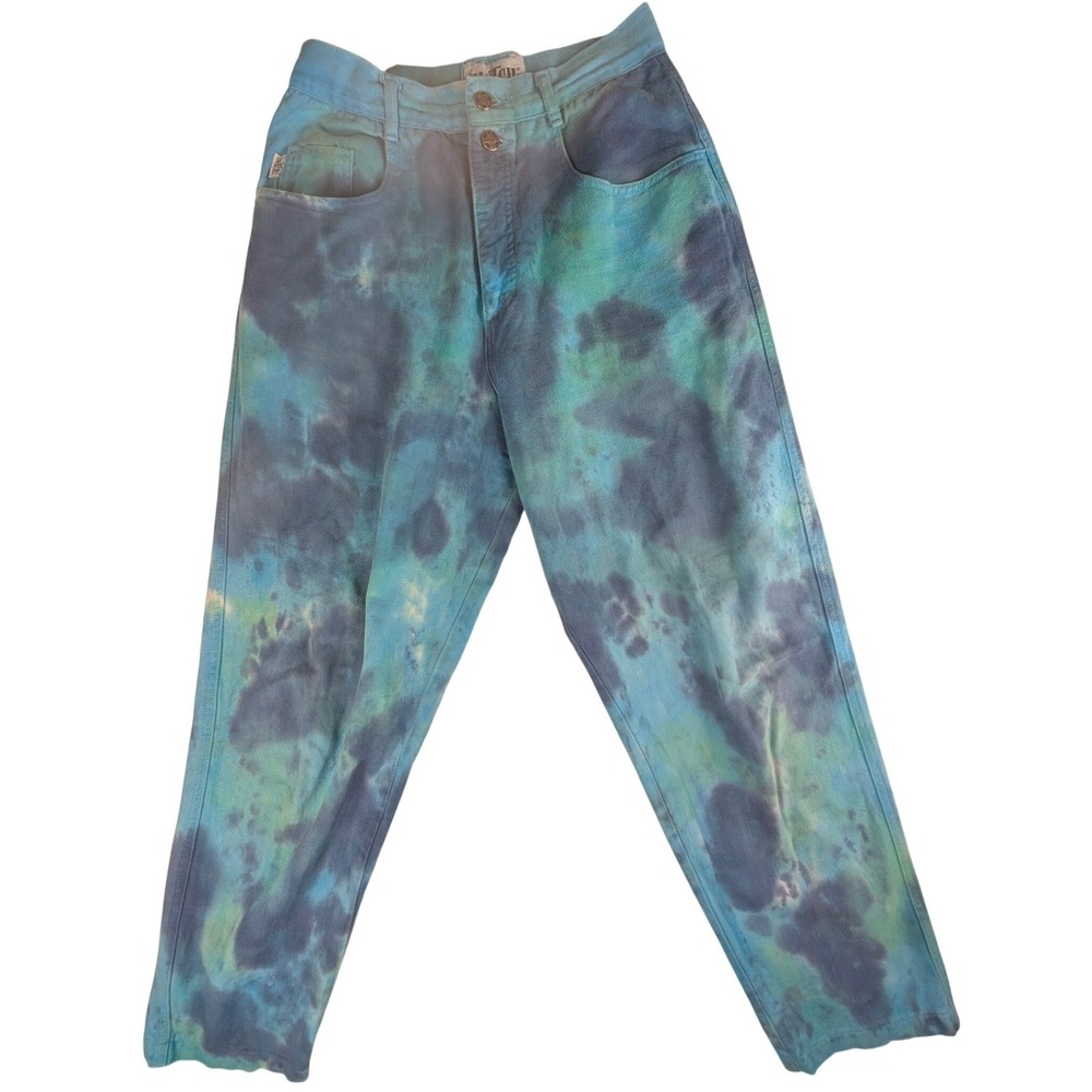 Switch USA Vintage Tie Dye High Waisted Jeans Blue Green Cotton Size 6 (4) 90s